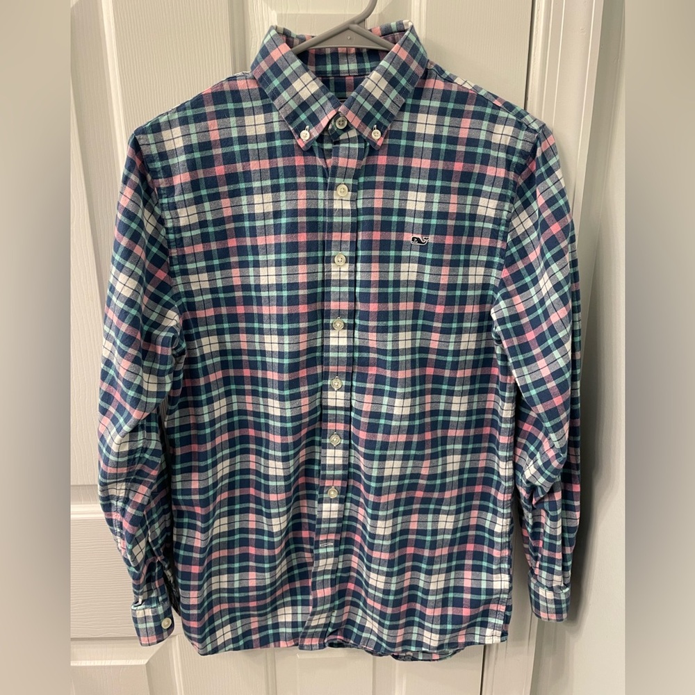 Vineyard vines flannel dress shirt blue pink size 16